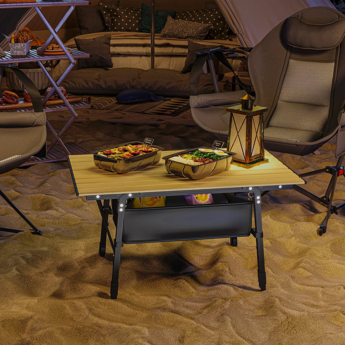 3ft Camping Table, Adjustable Height Small Folding Table, Brown