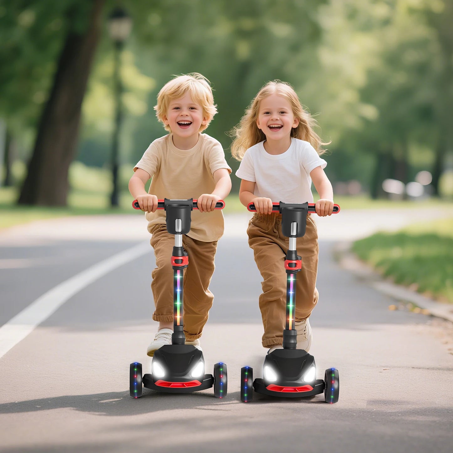 D3 Electric Scooter for Kids with 3 Wheels, 3 Adjustable Heights, Thumb Throttle, LCD Screen, Foldable, Light-Up Stem Deck & Wheels, Ideal Gift for Kids