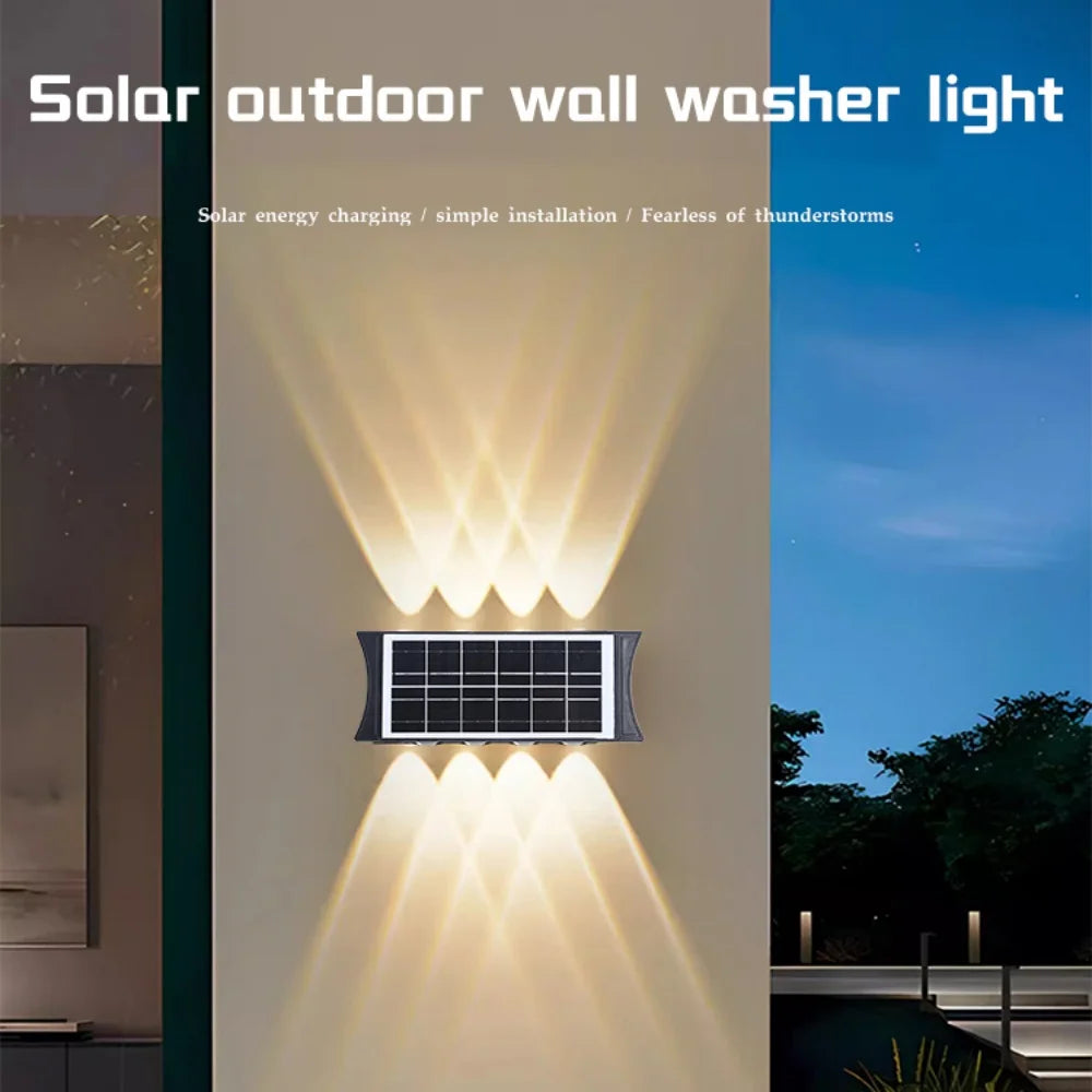 8/12LED Solar Wall Lamp Outdoor Warm Light Waterproof Up And Down Luminous Lighting Balcony Yard Garden Decoration Lights Exterior Wall