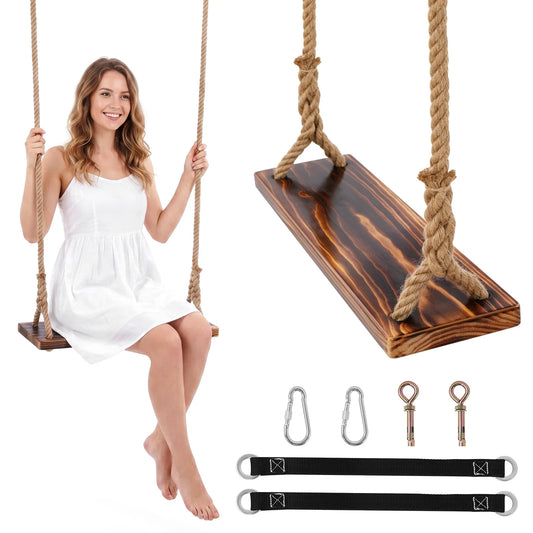17x6x1.2in 220LBS Loads / 23x6x1.2in 440LBS Loads Wooden Swing Seat Hanging Wooden Tree Swings Seat for Parent-Child Interaction