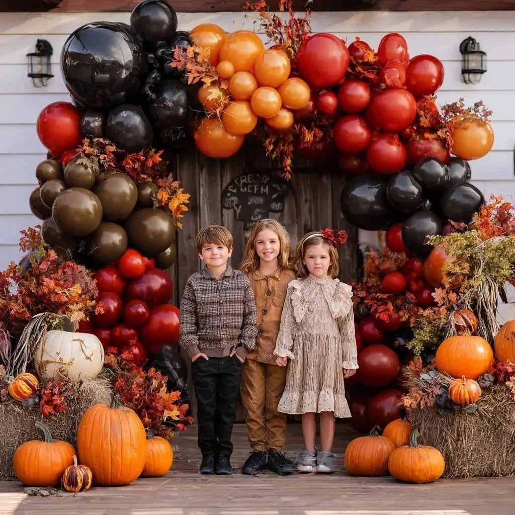 Halloween Balloon Garland, Double Stuffed Black Orange Red Dark Burgundy Brown Balloon Arch Kit for Halloween Decor Spooky Trick or Treat Fall Party Decorations