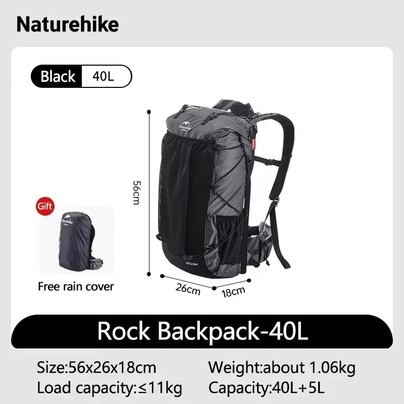 Naturehike Rock Outdoor Bags 40L 60L Travel Backpacks Large Capacity 60+5L Camping Hiking Packs Hiking Bag With Rain Cover