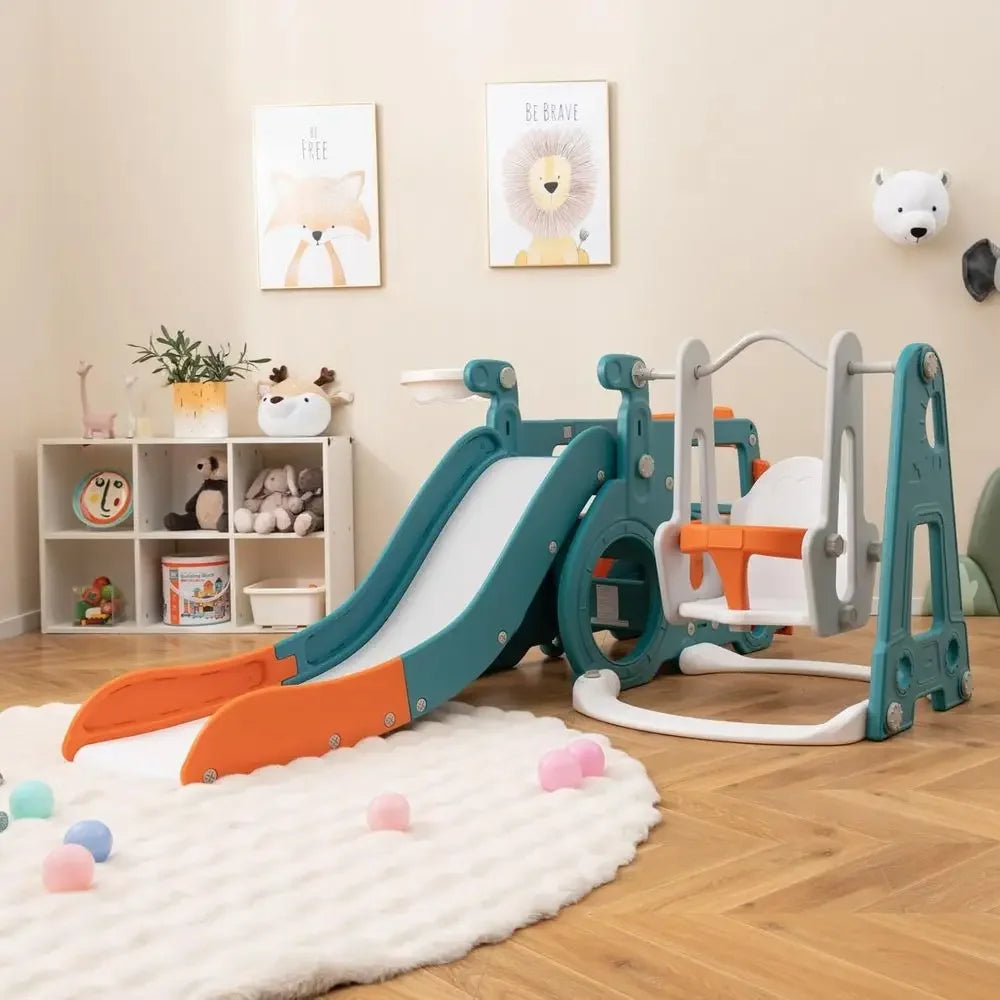 Toddler Swing and Slide Set with Basketball and Climber