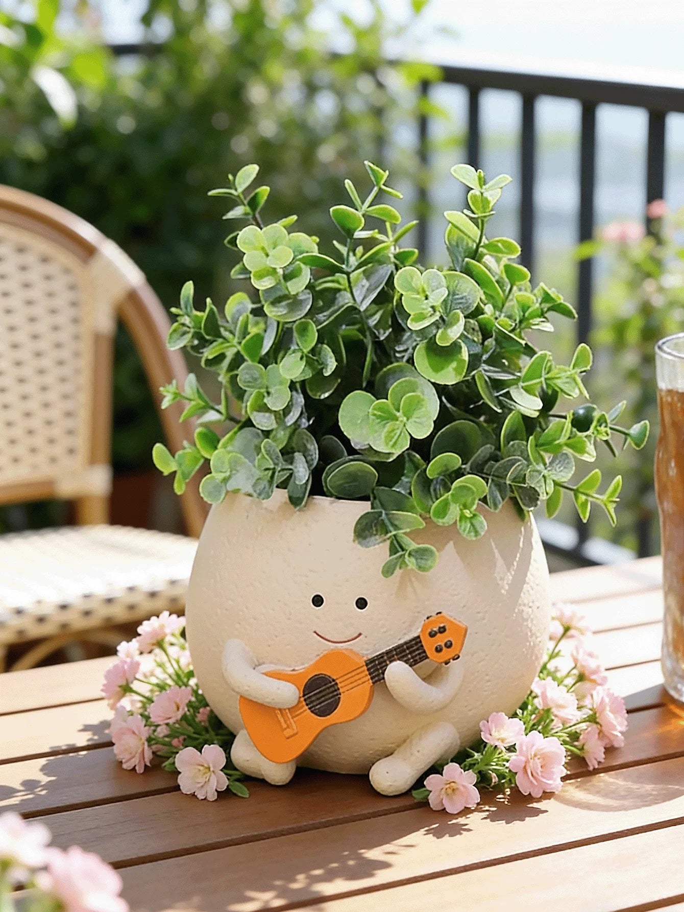 Smiling Face Planter With Drainage Hole Guitar Design For Succulents