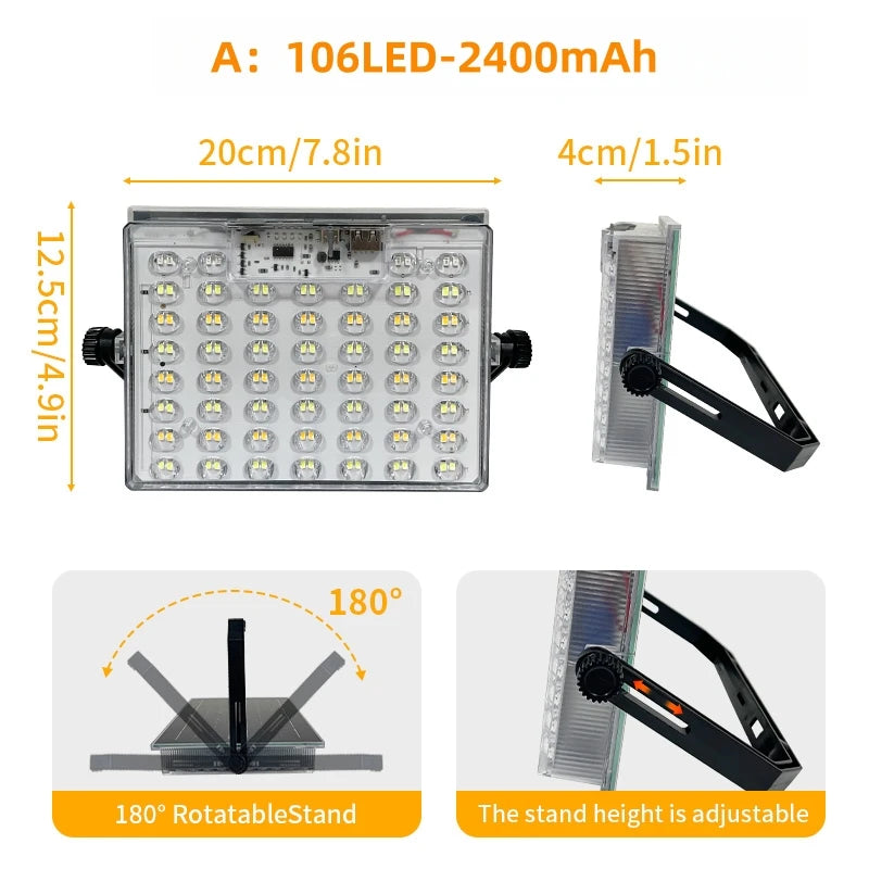 Portable Solar LED Flashlight USB Rechargeable Camping Light with Battery Indicator for Outdoor & Emergency Use