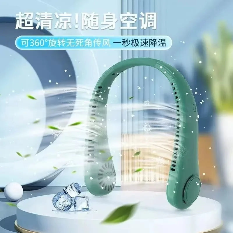 New Summer Portable Mini Hanging Neck Fan Bladeless Neckband Fan Digital Display Power Air Cooler USB Rechargeable Electric Fans