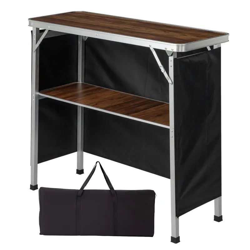 100*38*88cm Wood Grain Color 8mm Single-layer Aluminum Alloy Outdoor Folding Bar Table, 30kg Rectangular, with Black Cloth and Storage Bag