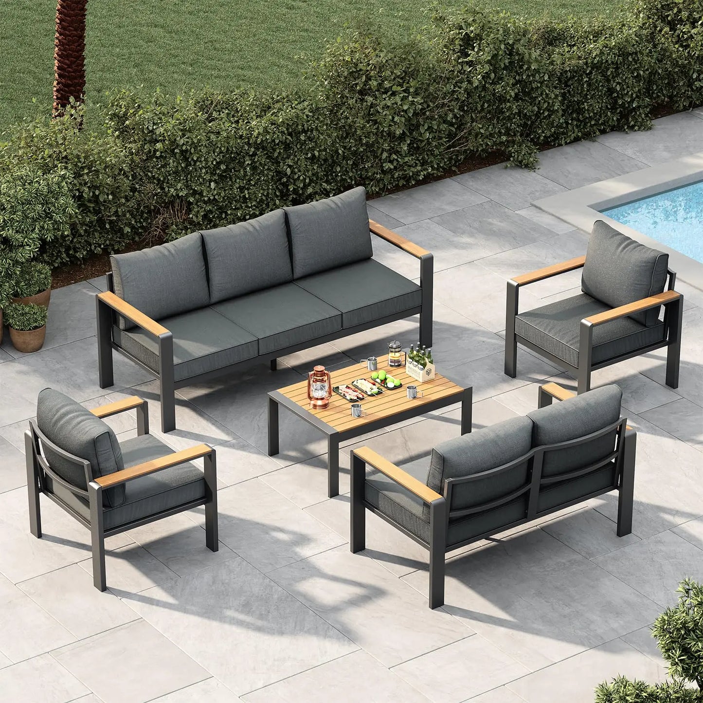 HiMISS Aluminum Patio Furniture Set With Cushions And Coffee Table