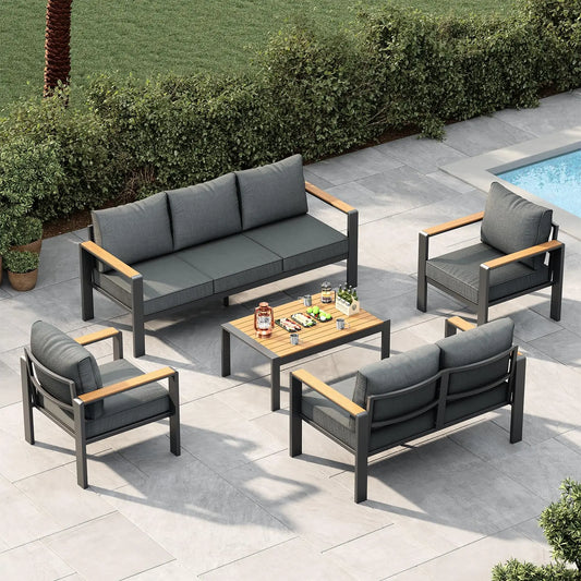 HiMISS Aluminum Patio Furniture Set With Cushions And Coffee Table