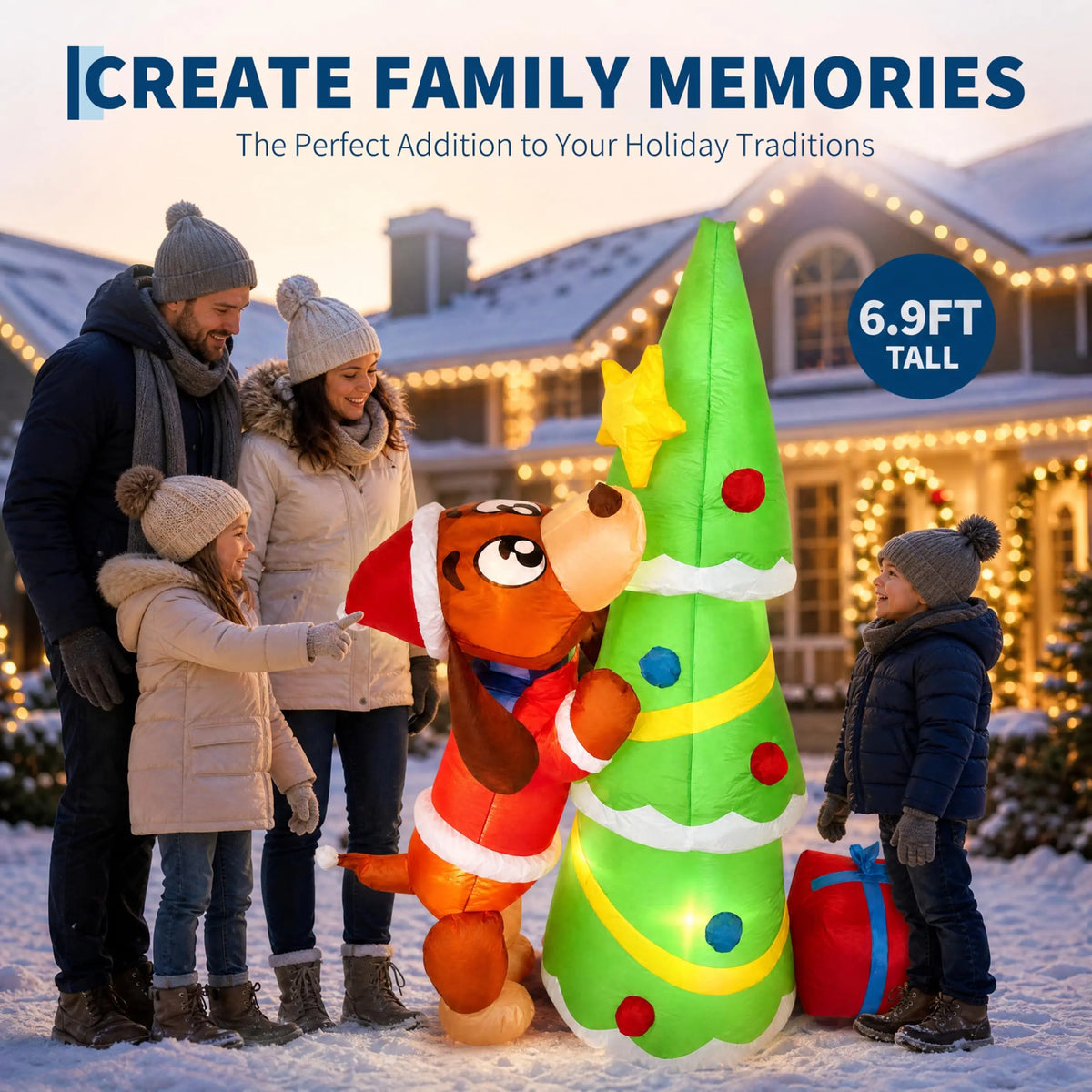 Inflatable Outdoor Christmas Tree With Led Lights For Yard Decor