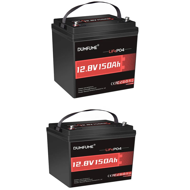 Dumfume 12V 150Ah Max LiFePO4 Lithium Battery Built-in 100A BMS 1920wh Energy Trolling RV Backup Power RV Solar Off-grid System