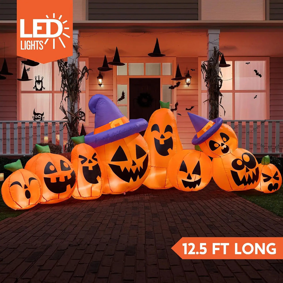 Halloween Inflatable Pumpkin With Witch Hat And LED Lights