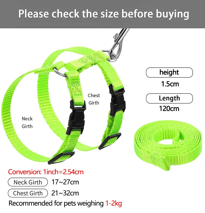 Adjustable Nylon Pet Harness And Leash For Small Animals