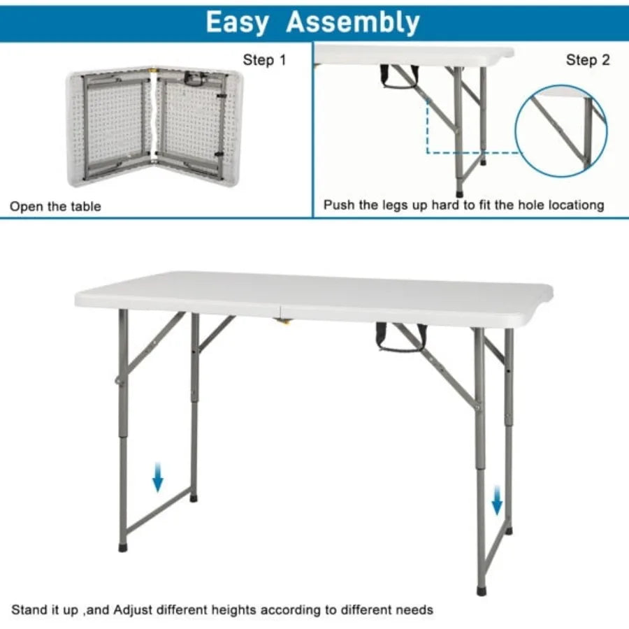 4FT Adjustable Folding Table Portable HDPE Utility Table with Steel Legs Indoor Outdoor Patio Picnic Camping Table