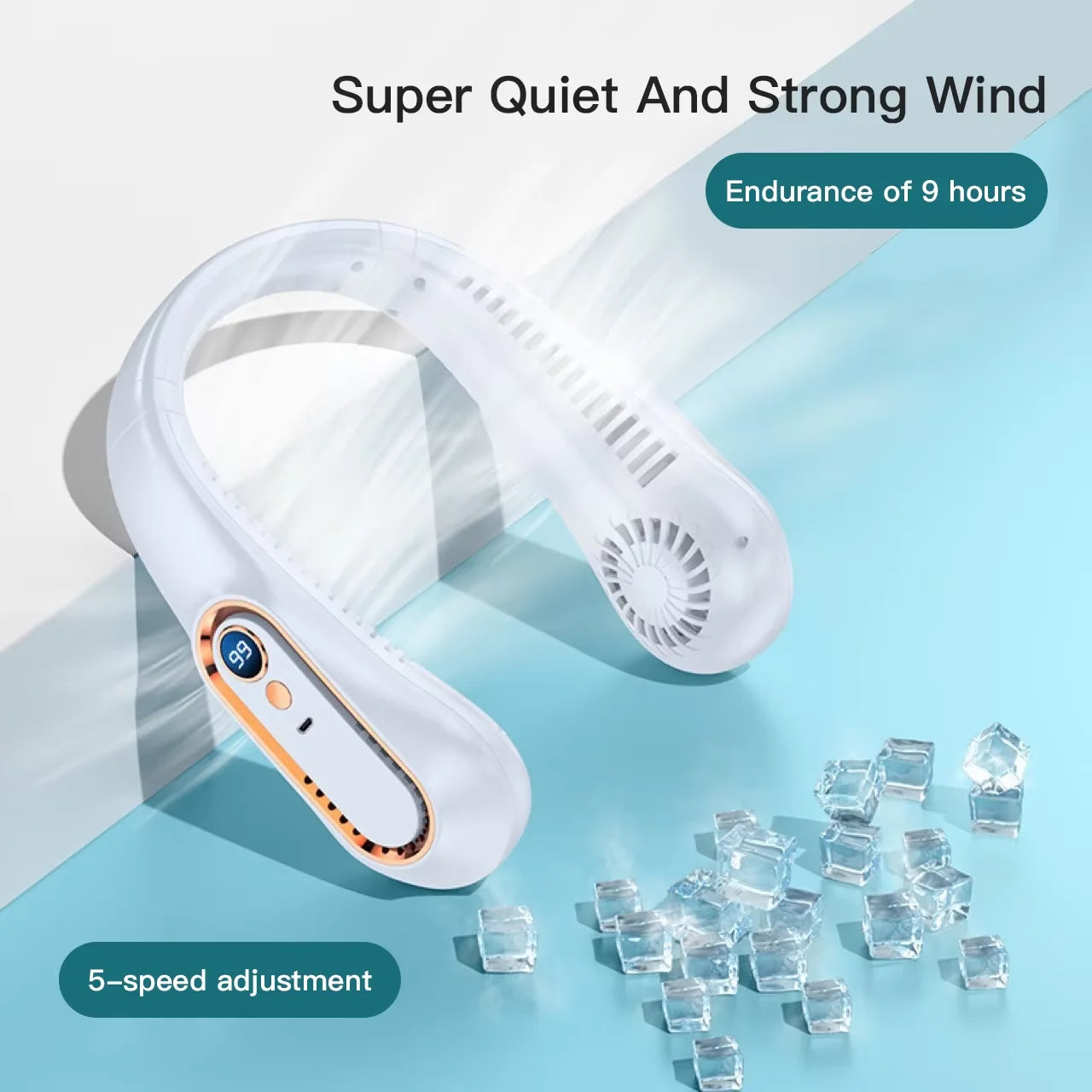 New Summer Portable Mini Hanging Neck Fan Bladeless Neckband Fan Digital Display Power Air Cooler USB Rechargeable Electric Fans