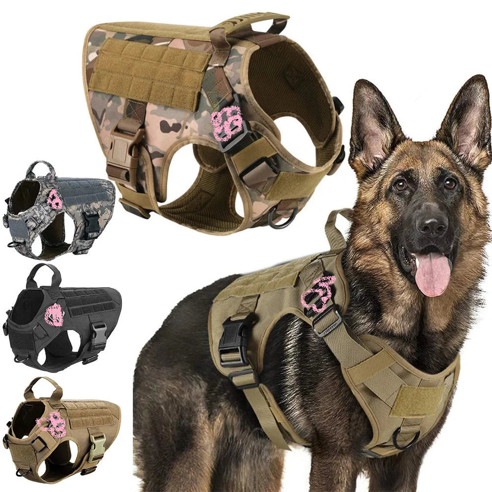 Adjustable Tactical Service Dog Harness with Breathable Padding Handle and MOLLE Panels