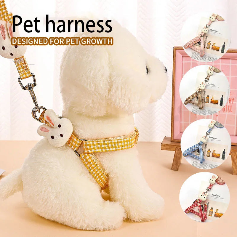 For Small Dogs Cats Adjustable Kitten Collar Pet Harness With Set Plaid Chest Vest Leash Dog Cat Accessories