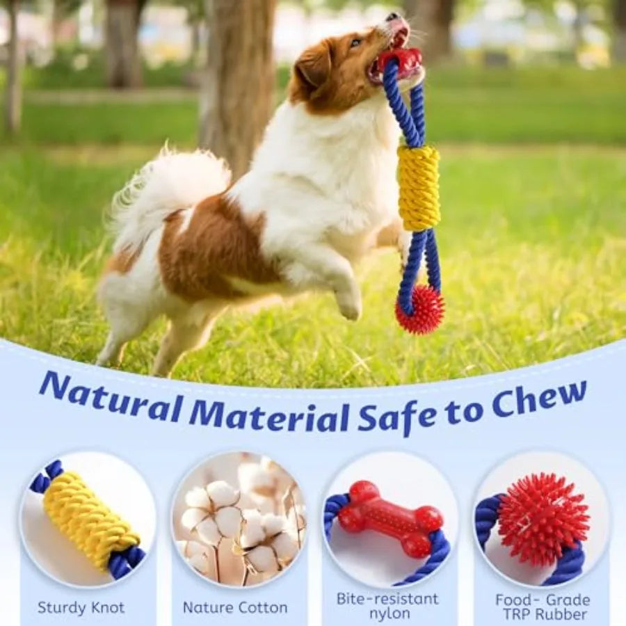Interactive Dog Rope Toys Tug of War, Tough Dog Toys for Large, Medium and Small Dogs, 100% Cotton Chew Toys for Boredom, Pull