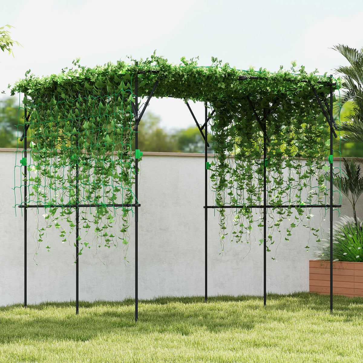7.3 ft Tall Metal Garden Trellis with Climbing Net, Black