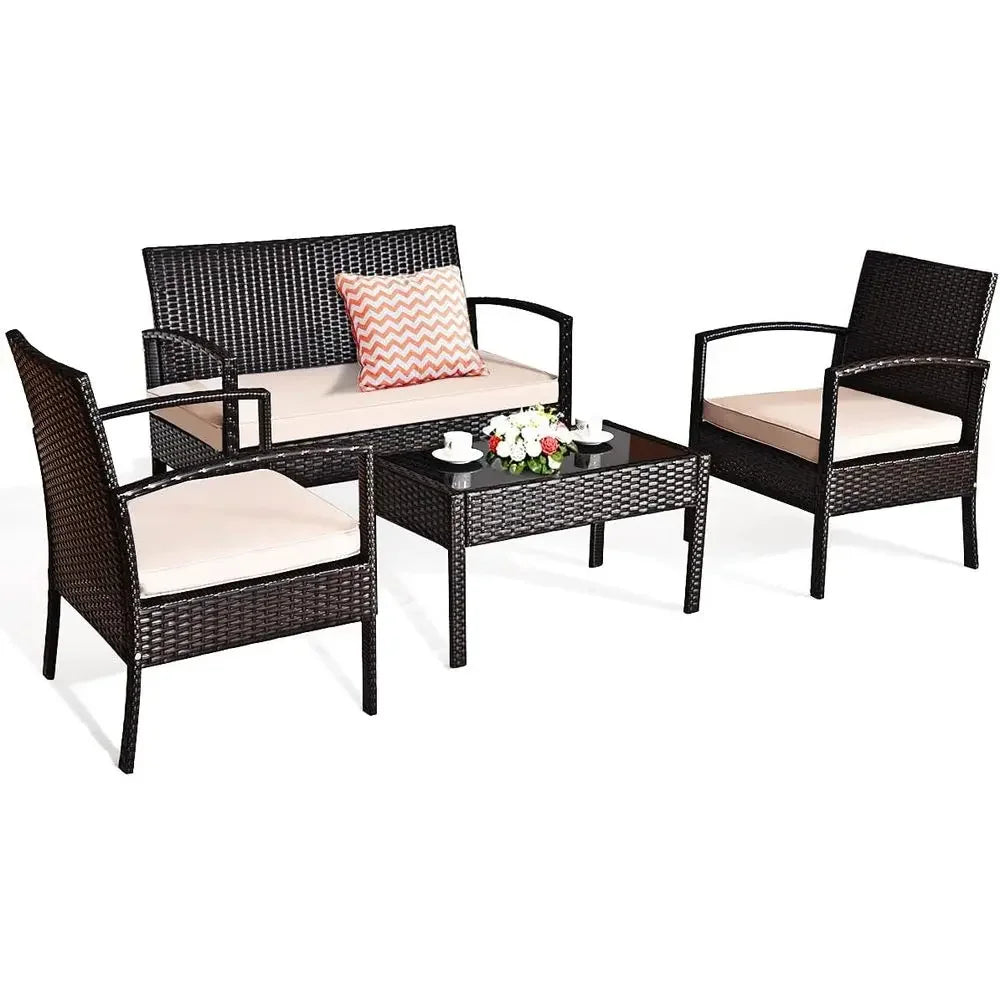 Modern Four Piece Outdoor Patio Furniture Set With Coffee Table