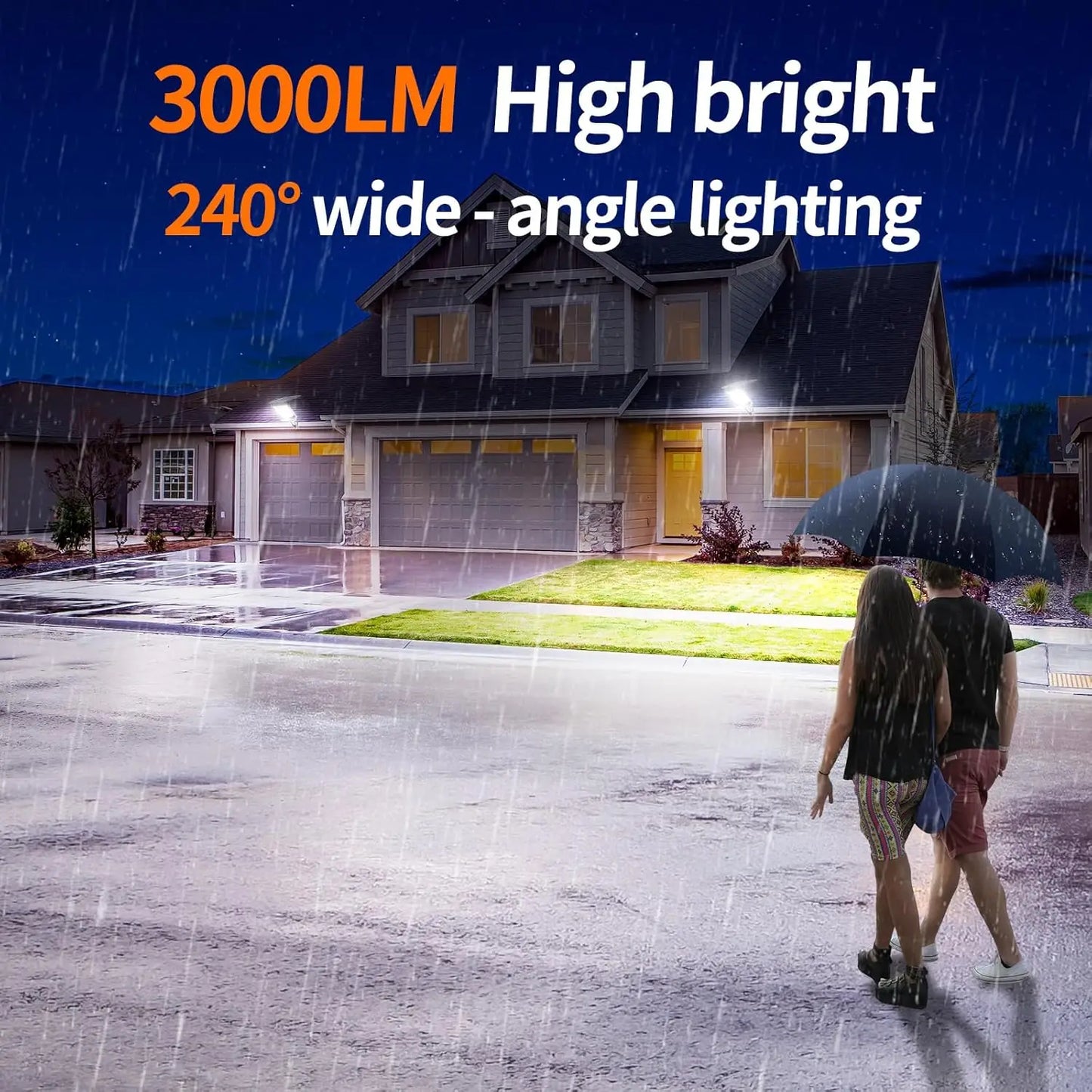 Intelamp 12500 mAh 3000 lm Outdoor Solar Street Lights Larger solar panel Two Motion sensors for garden Courtyard Walk Garage