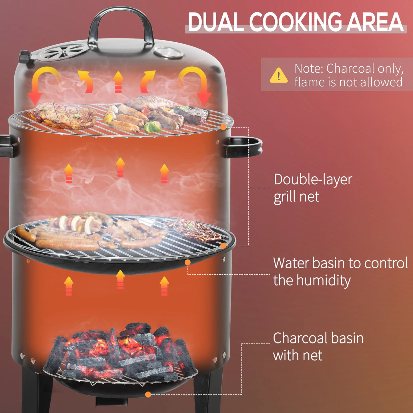 Outsunny Three In One Outdoor Charcoal BBQ Smoker Grill