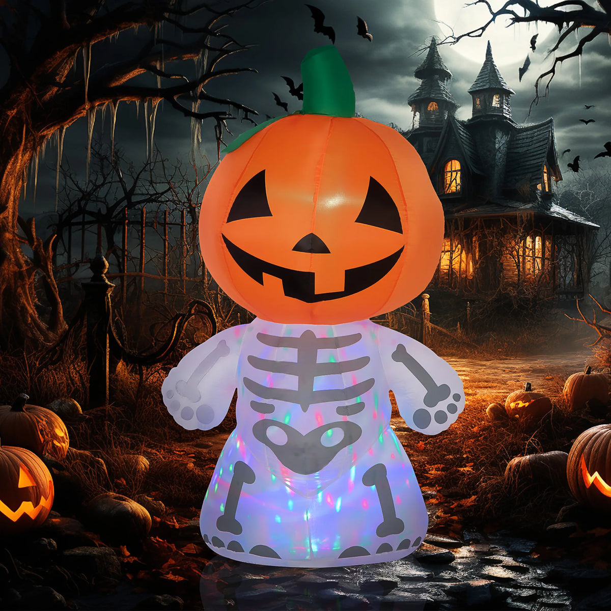 HOMCOM Inflatable Halloween Pumpkin Figure With LED Lights Outdoor Display