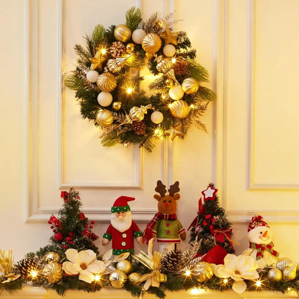 Garvee Pre-Lit Christmas Wreath With Pine Cones And Battery