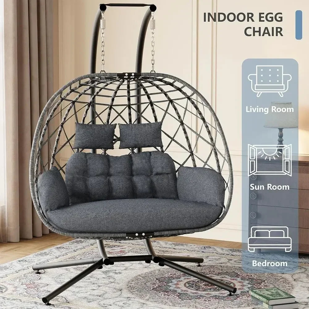 Indoor Outdoor Swing Chair With Metal Stand And Cushion