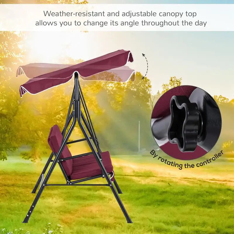 Outdoor Porch Swing With Adjustable Canopy And Comfort Seating