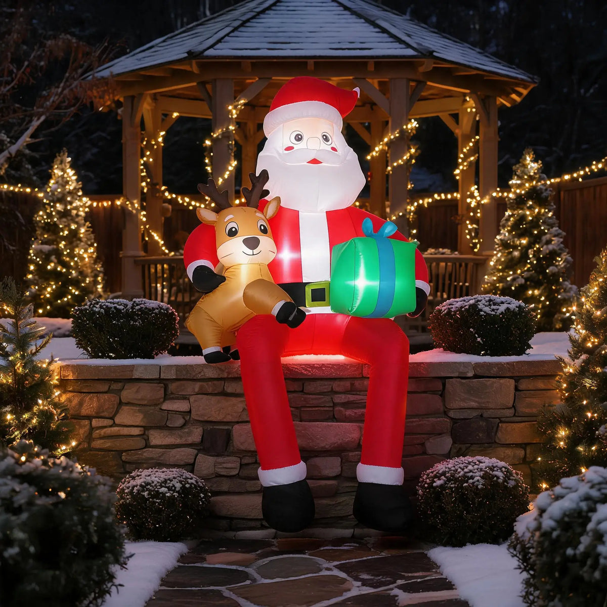 Lighted Christmas Inflatable Santa With Reindeer Outdoor Yard Display
