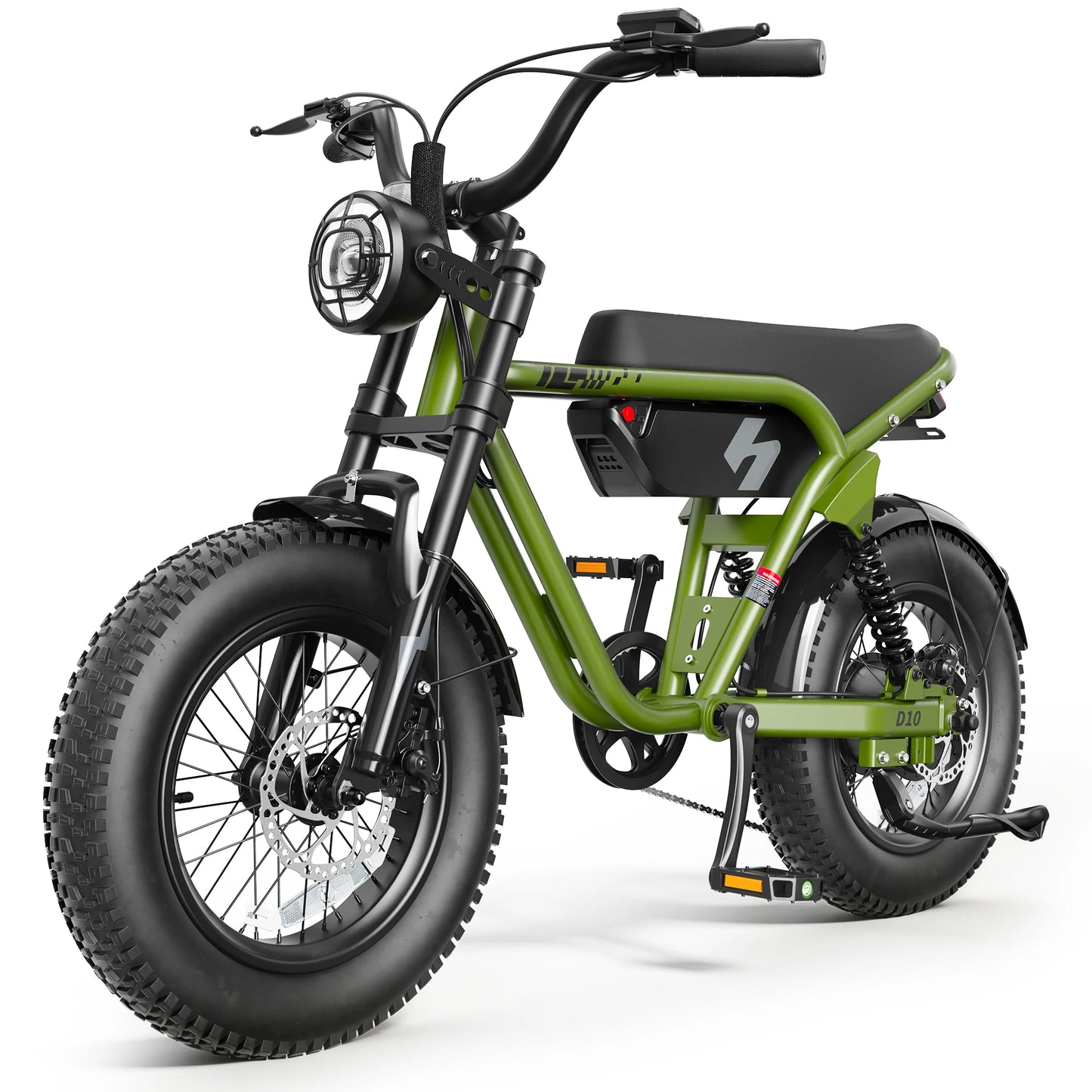 Hopepeak D10 Electric Bike, 16" Fat Tires Electric Mountain Bike, 1200W Peak Motor 48V 10.4Ah, 25 MPH 55Mi Range Off-Road Ebike with Full Suspension