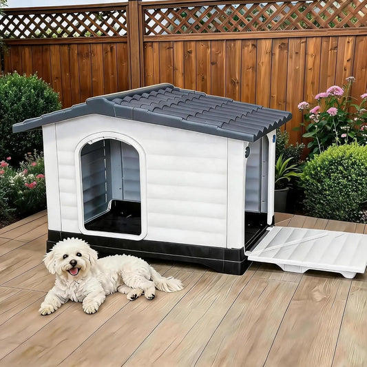 Twister.Ck Waterproof 2-Door Dog House Elevated Base Indoor Outdoor