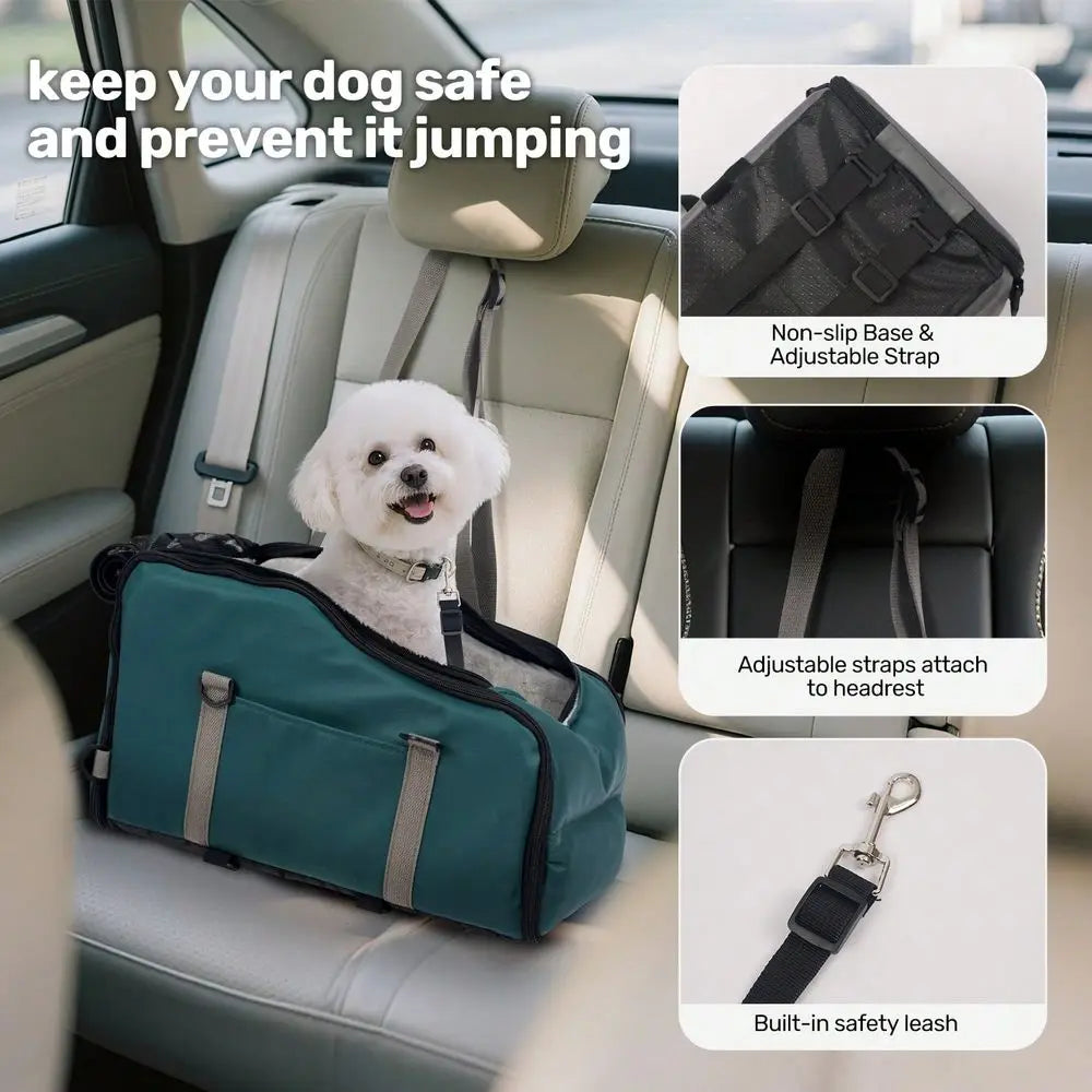 Dog Car Seat For Small Dogs Pet Booster Seat With Fixed Leash, Adjustable Straps, Storage Pocket Center Console Puppy Car Seat