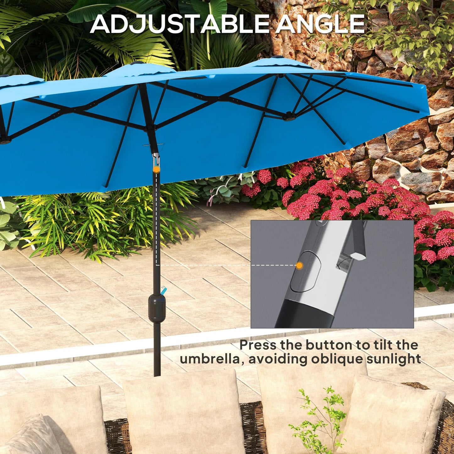 9.5' Double-Sided Patio Umbrella with 3 Air Vents, Tilt and Crank, Outdoor Umbrella, Cyan Blue