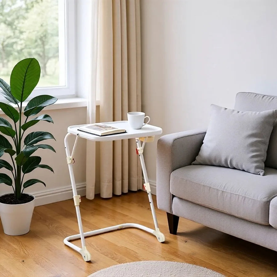 Folding Table Trays with 4 Height and 3 Tilt Angle TV Tray Table with Cup Holder Dinner Tray for Eating on Couch Laptop and Bed