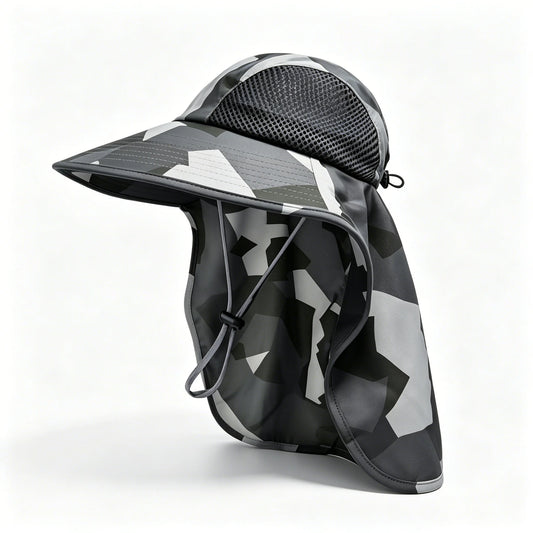Camo Sun Hat Men Women UPF 50+ UV Protective Wide Brim Fishing Hat with Neck Flap Lightweight Outdoor Hiking Beach Sun Cap
