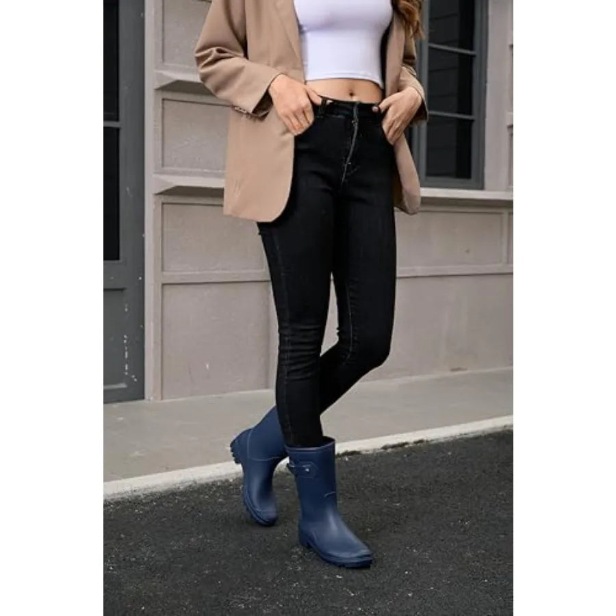 Women Waterproof Mid Calf Rain Boots With Anti Slip Sole
