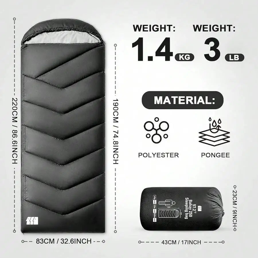 Sleeping Bags For Adults Warm Weather, Waterproof, Lightweight BackpacFKing Camping 3 Seasons 3lb Sleeping Bag With Compression