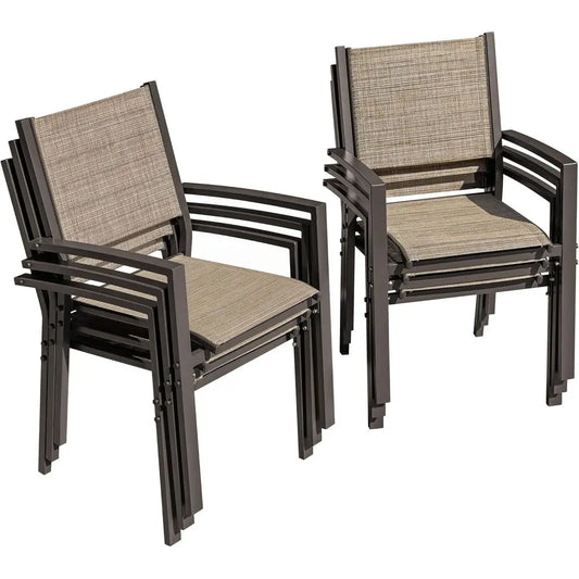 6-Piece Stackable Outdoor Dining Chair Set, Beige, Suitable for Patio, Deck, Poolside