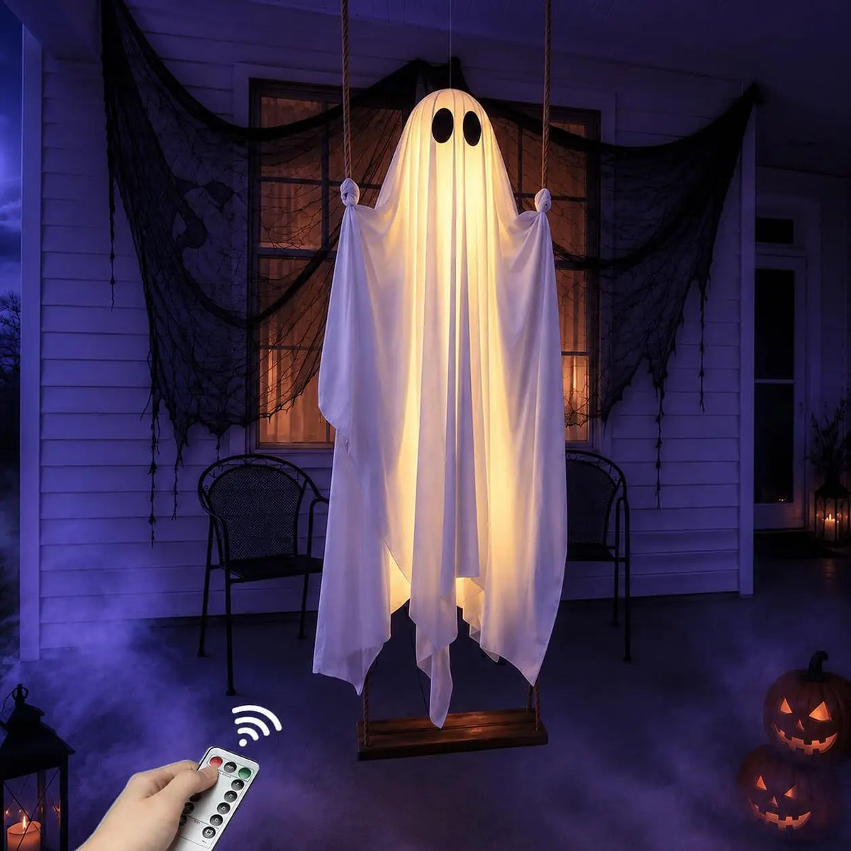 Swinging Ghost Halloween Decoration With LED Lights For Outdoor Use