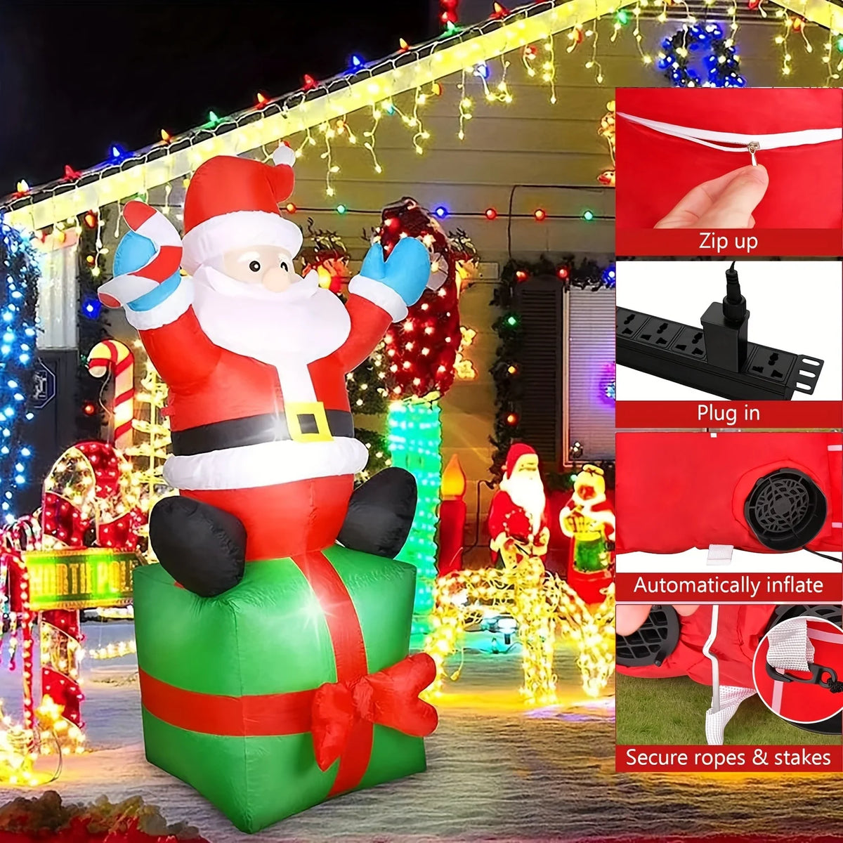 Christmas Inflatable Santa Claus Outdoor Yard Decoration LED Lights