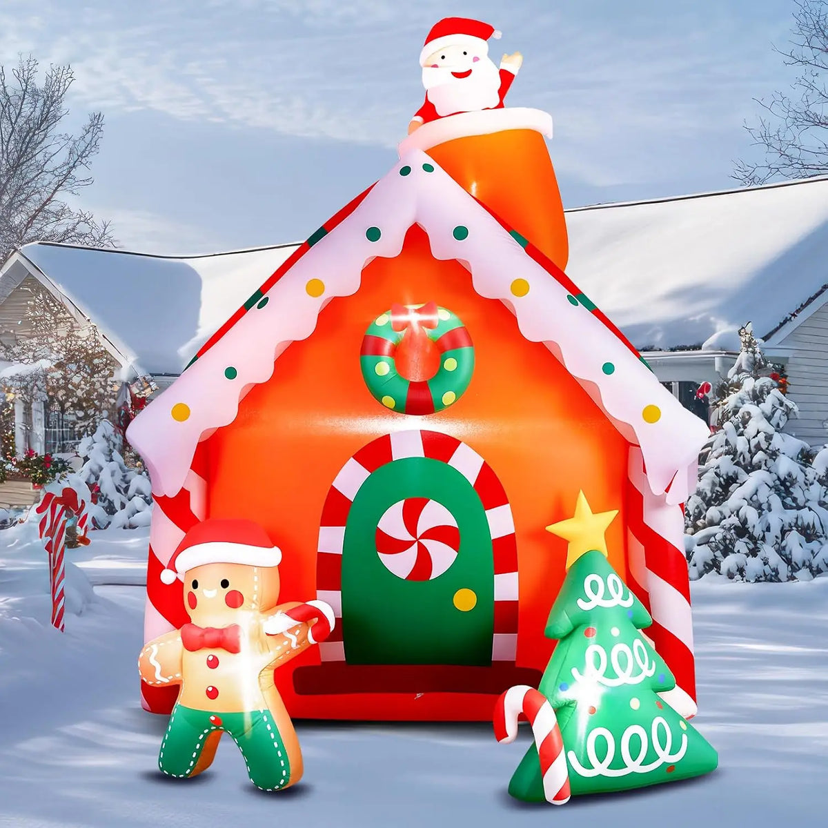 Christmas Inflatable Gingerbread House With Led Garden Lights