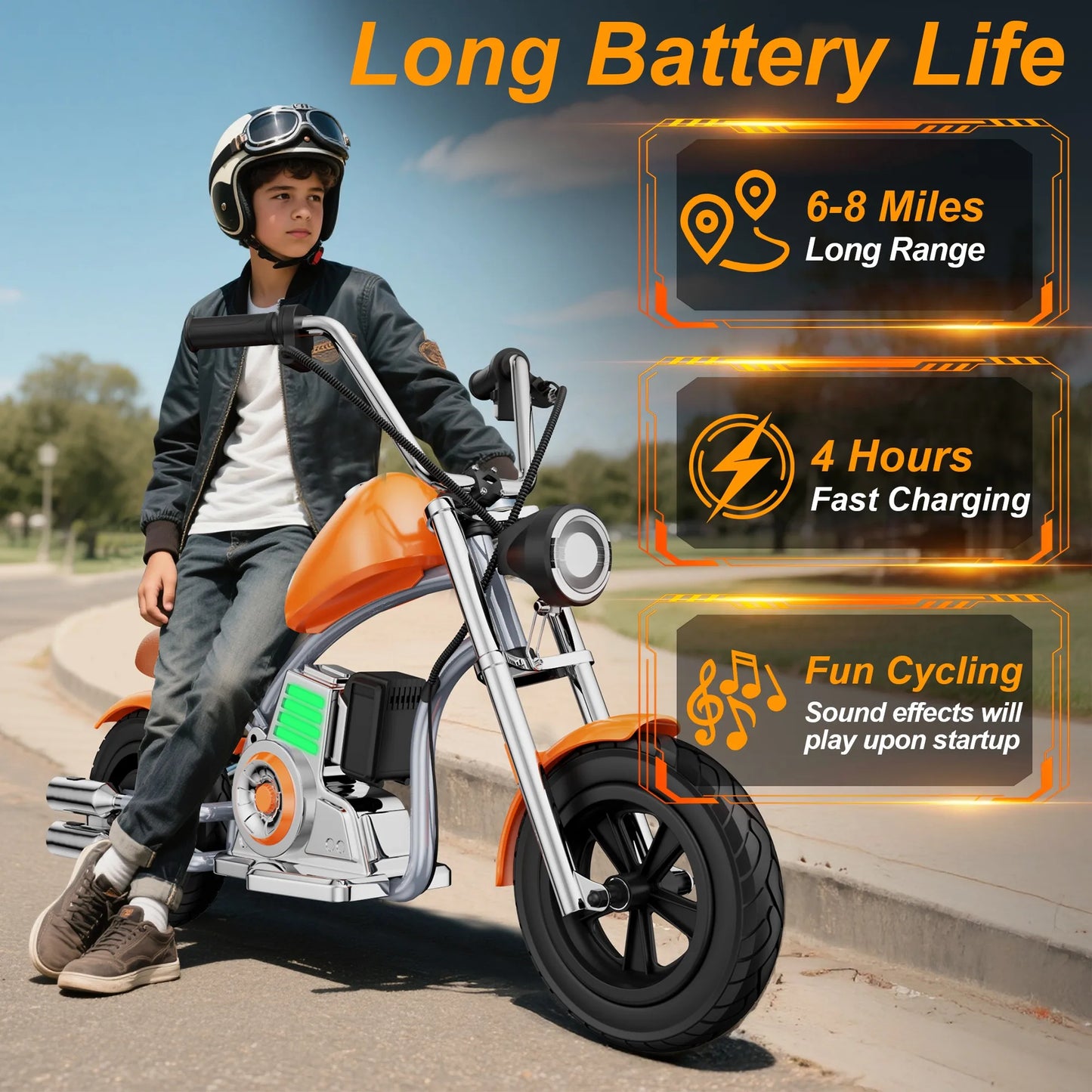 Electric Motorcycle for Kids, 18V 5.2AH Electric Dirt Bike, 160W Motor 10MPH Fast Speed Retro Motocross 6-8miles Max Range with LED Lights for Gift
