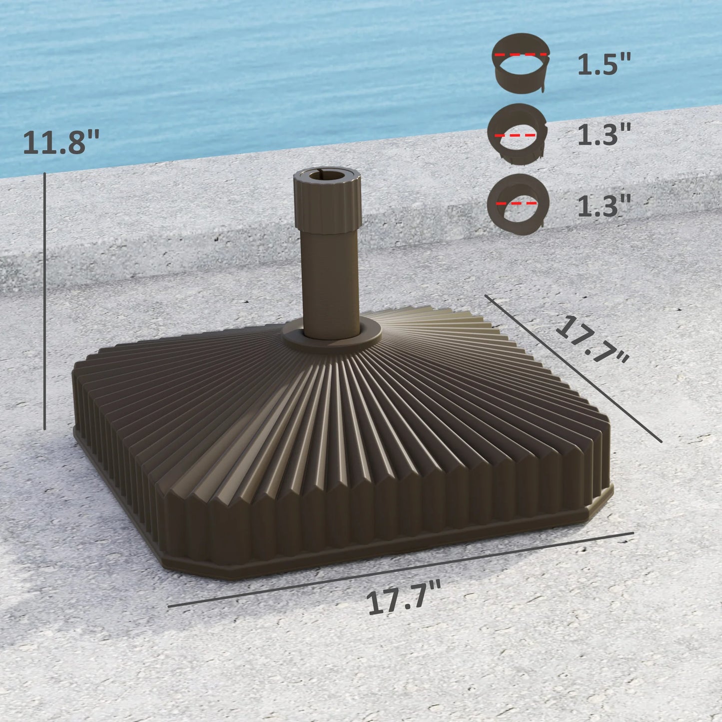 Square Patio Umbrella Base Holder, Sand/Water Filled Umbrella Stand Base, Brown