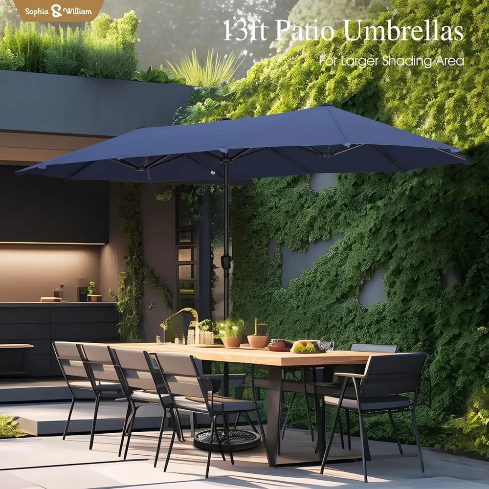 Large Navy Blue Double-Sided Patio Umbrella for Outdoor Deck, Garden, and Pool Use