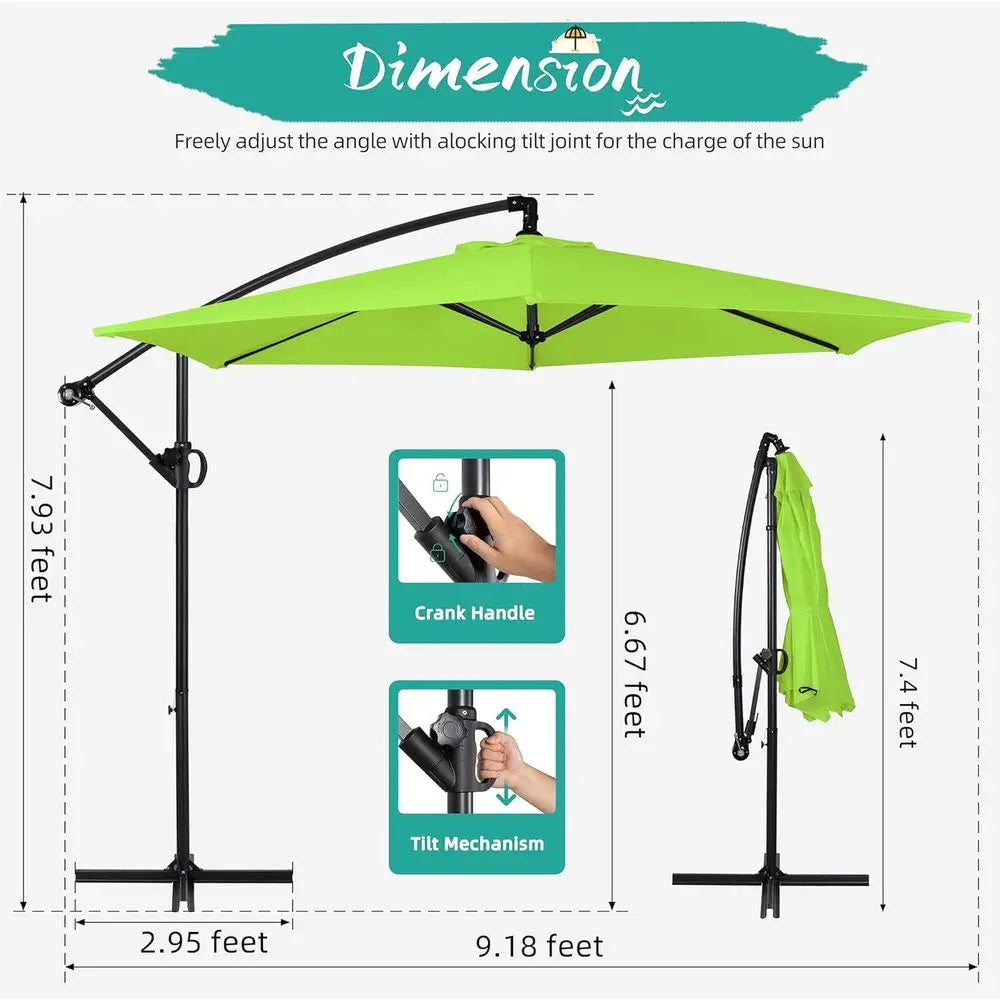 Outdoor Patio Umbrella, Hanging Cantilever Market Umbrella with Easy Adjustment, Waterproof for Backyard, Poolside, Lawn, and Ga