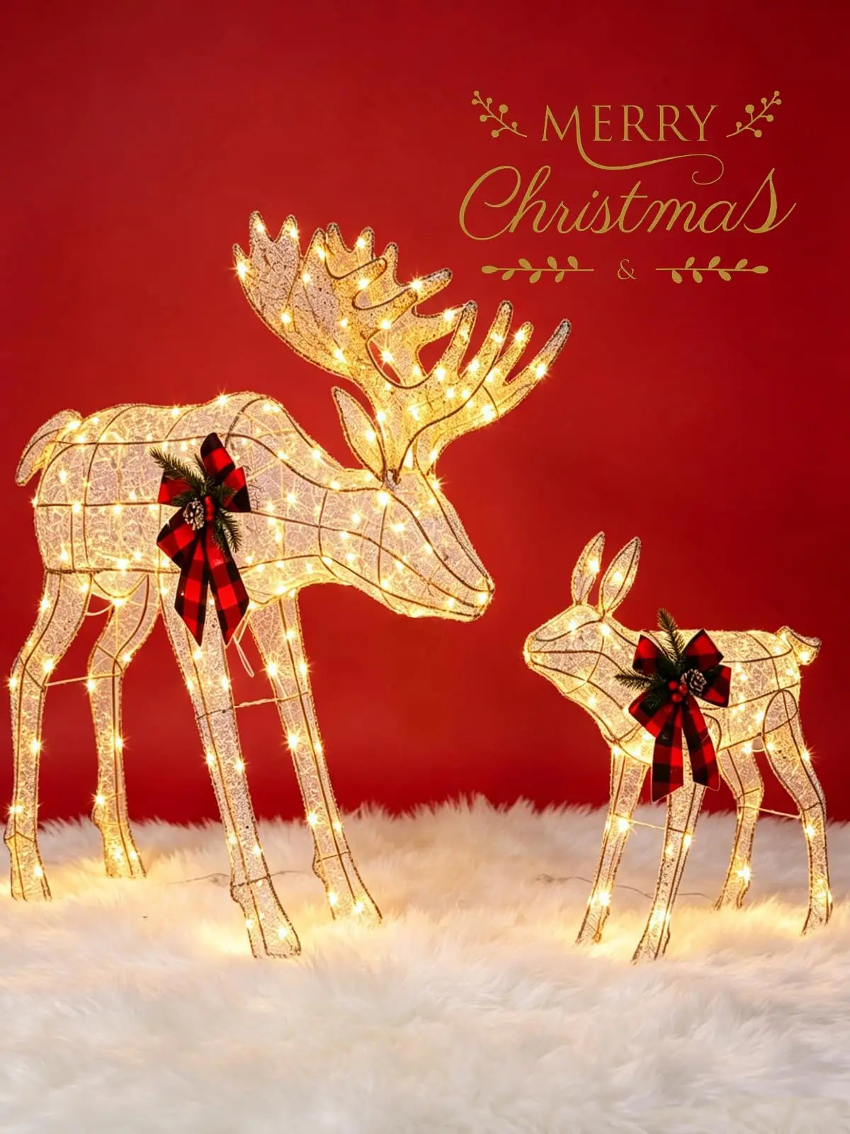 2 Piece Reindeer Family Outdoor Yard Decoration With LED Lights