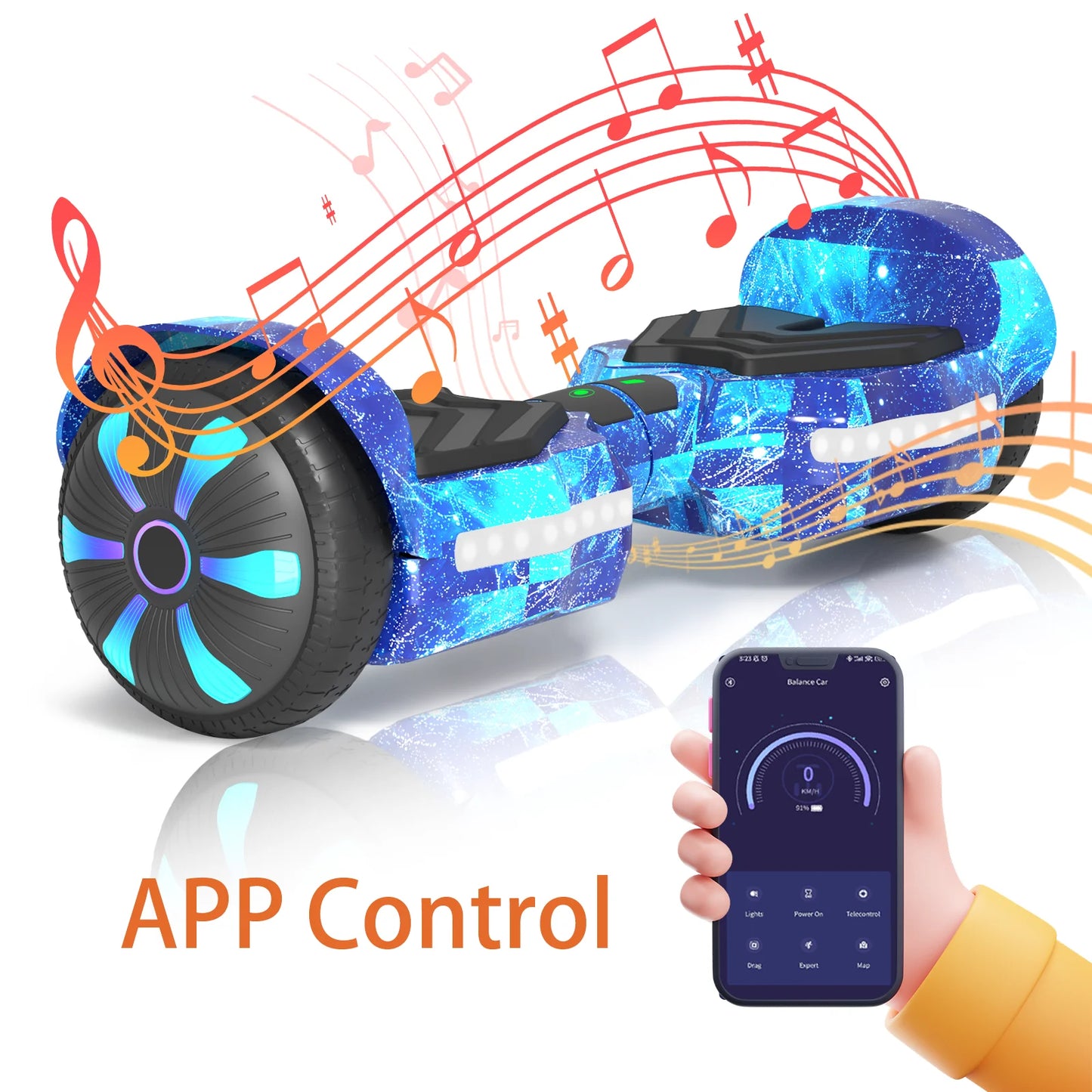 SIMATE Electric Scooter 6.5 inch All Terrain Off Road Hoverboard with Bluetooth Speakers and LED Lights, UL2272 Certified Self Balancing Scooter