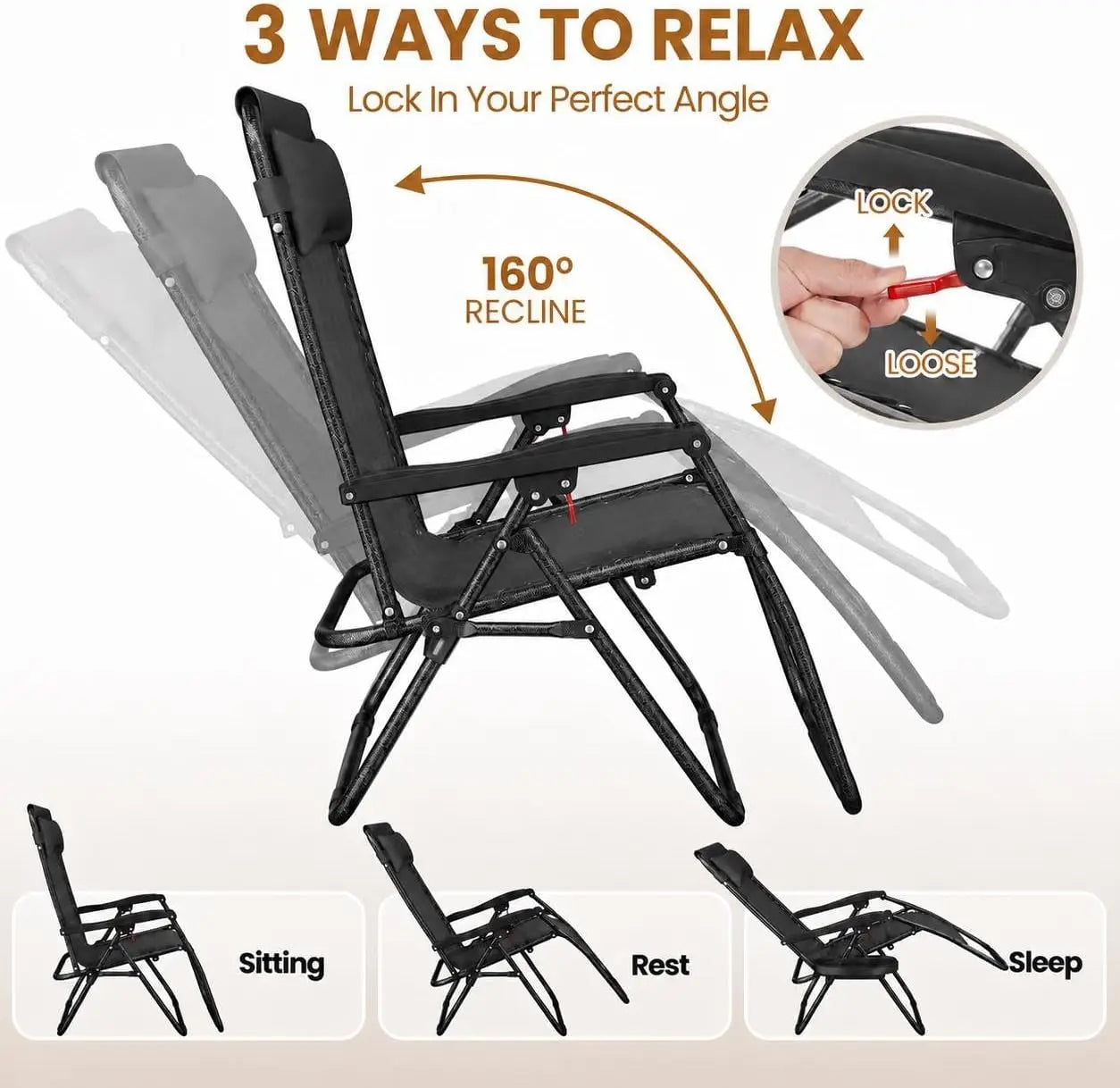 26 Inch Zero Gravity Recliners Set of 2 - Outdoor Folding Lounge Chairs with Pillows, Cup Holders & Carry Straps for Camping, Backyard, Beach
